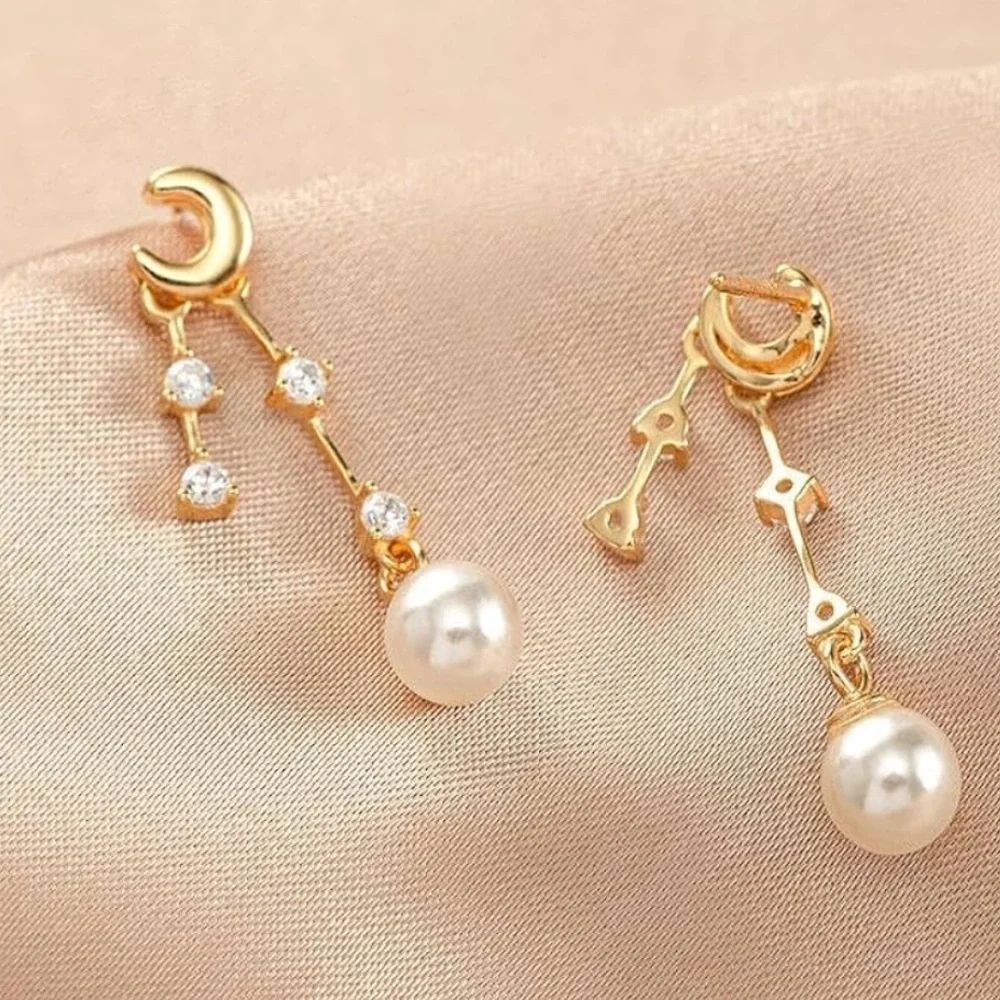 925 Sterling Silver and Pearl Crescent Earrings